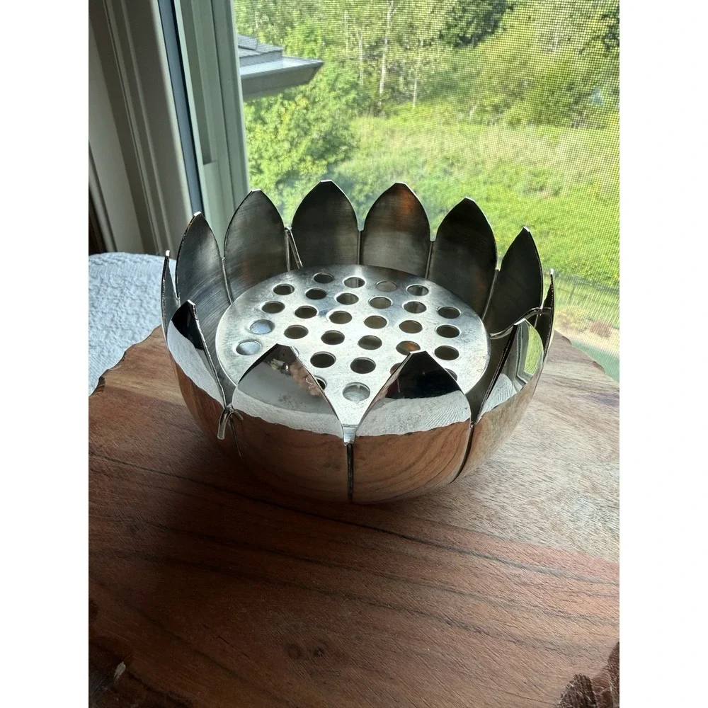 Vintage Silverplated Lotus Flower Frog Vase Made in Italy